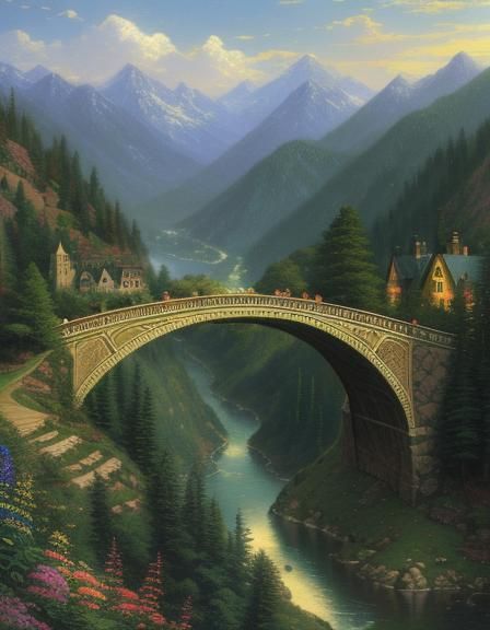 Idyllic Bridge Over Valley in Luminist Style