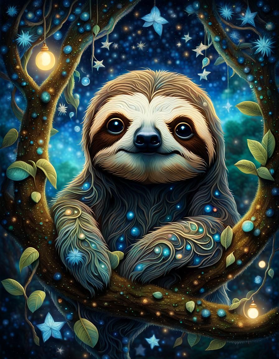 Bioluminescent Star Sloth in Jungle Setting