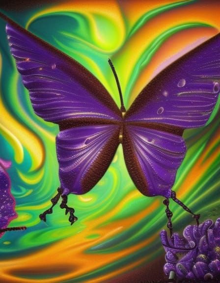 Liquid Chrome Butterfly Melts on Flower: Retrofuturistic Art