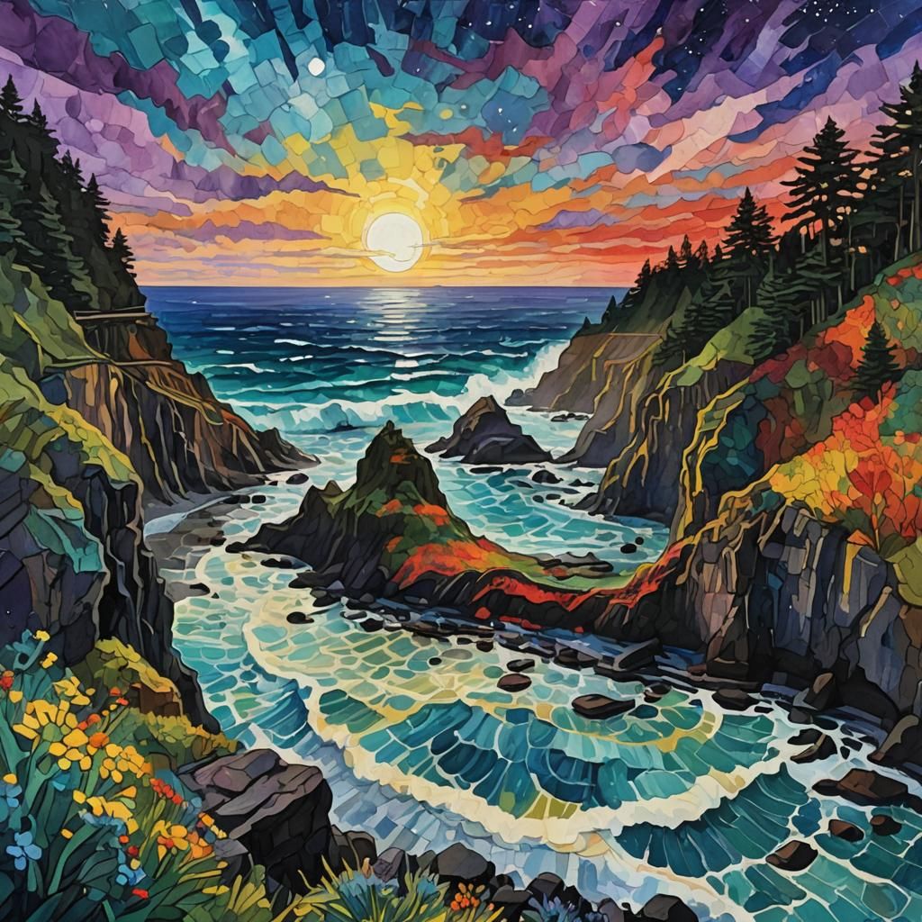 Cape Perpetua in Impasto Gouache Style