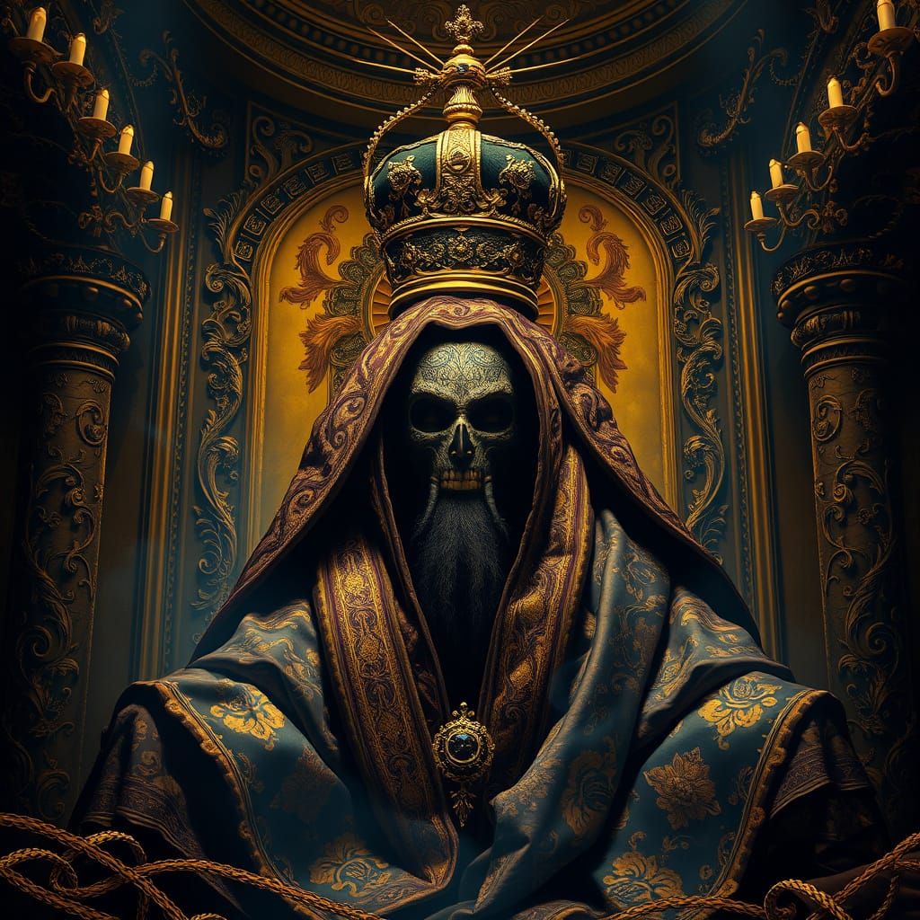 Majestic Figure in Opulent, Golden-Hued Atmosphere