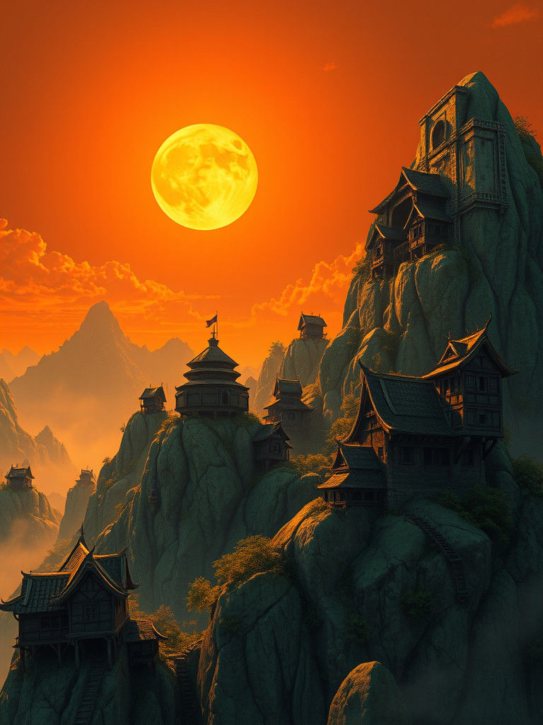 Fantasy Stilt Village on Emerald Mountains