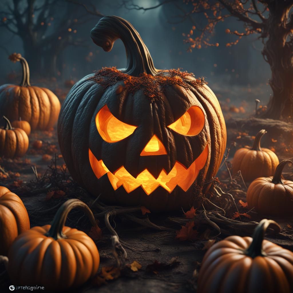 Detailed Halloween Pumpkin Matte Painting