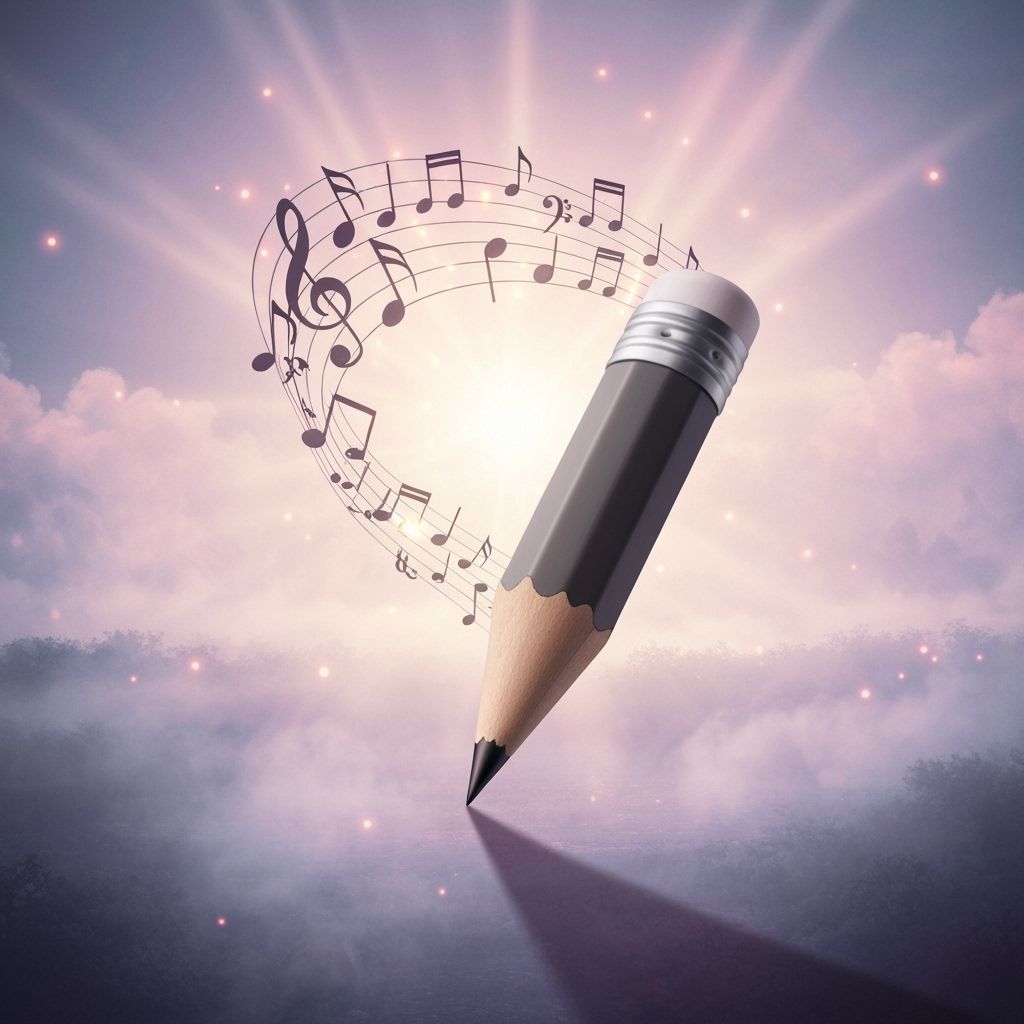 Pencil Transforms into Musical Notes in Dreamy Landscape