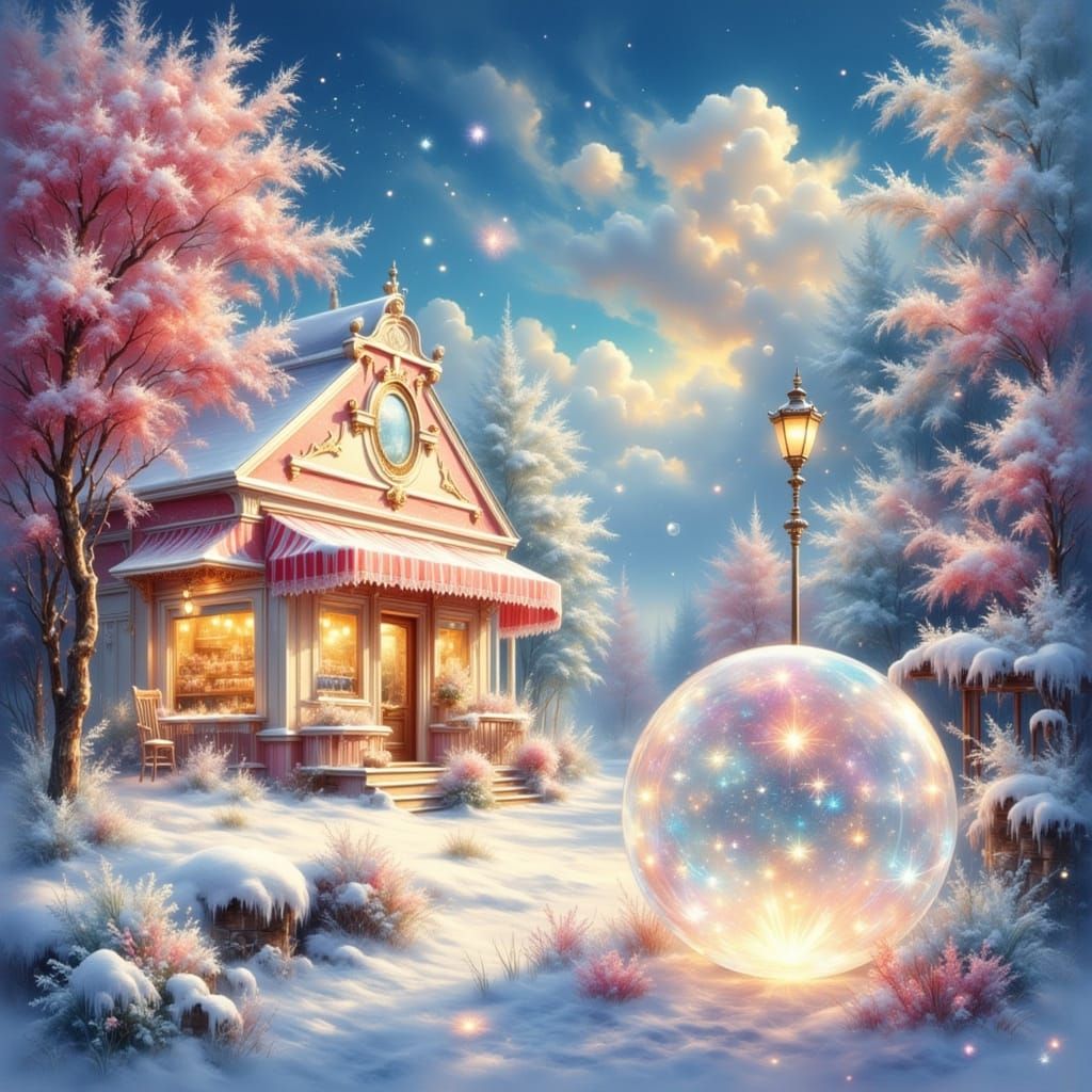 Crystal Snowball Fight in Vibrant Ice Cream Parlor