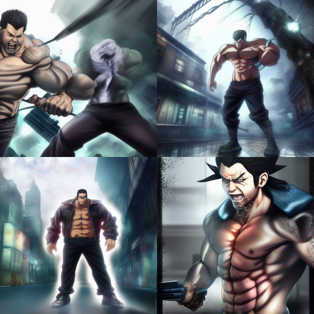 Anime Mob Boss Character Illustration in Hyperrealistic Styl...