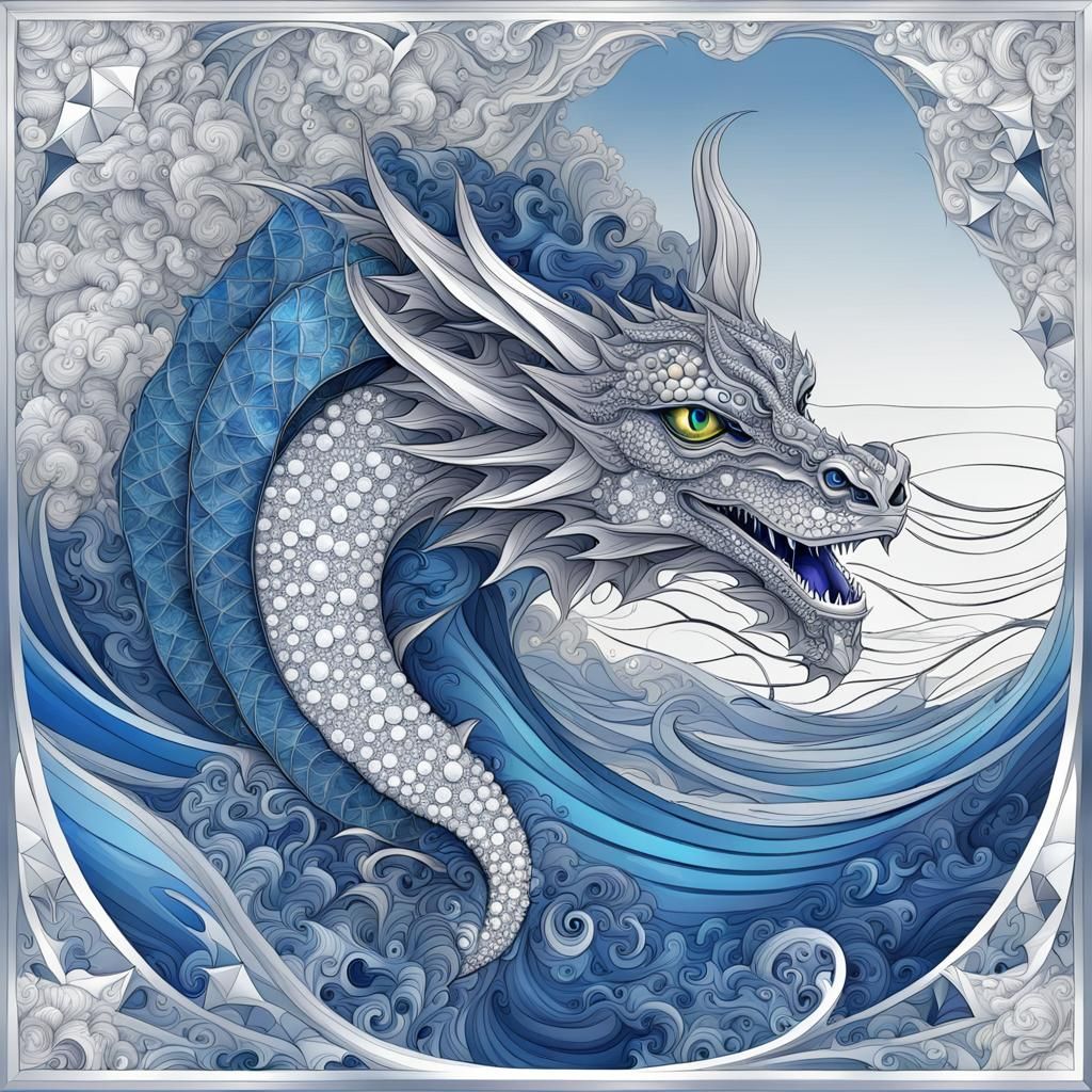 Dragon Attack on Diamond Beach: Abstract Vector Art