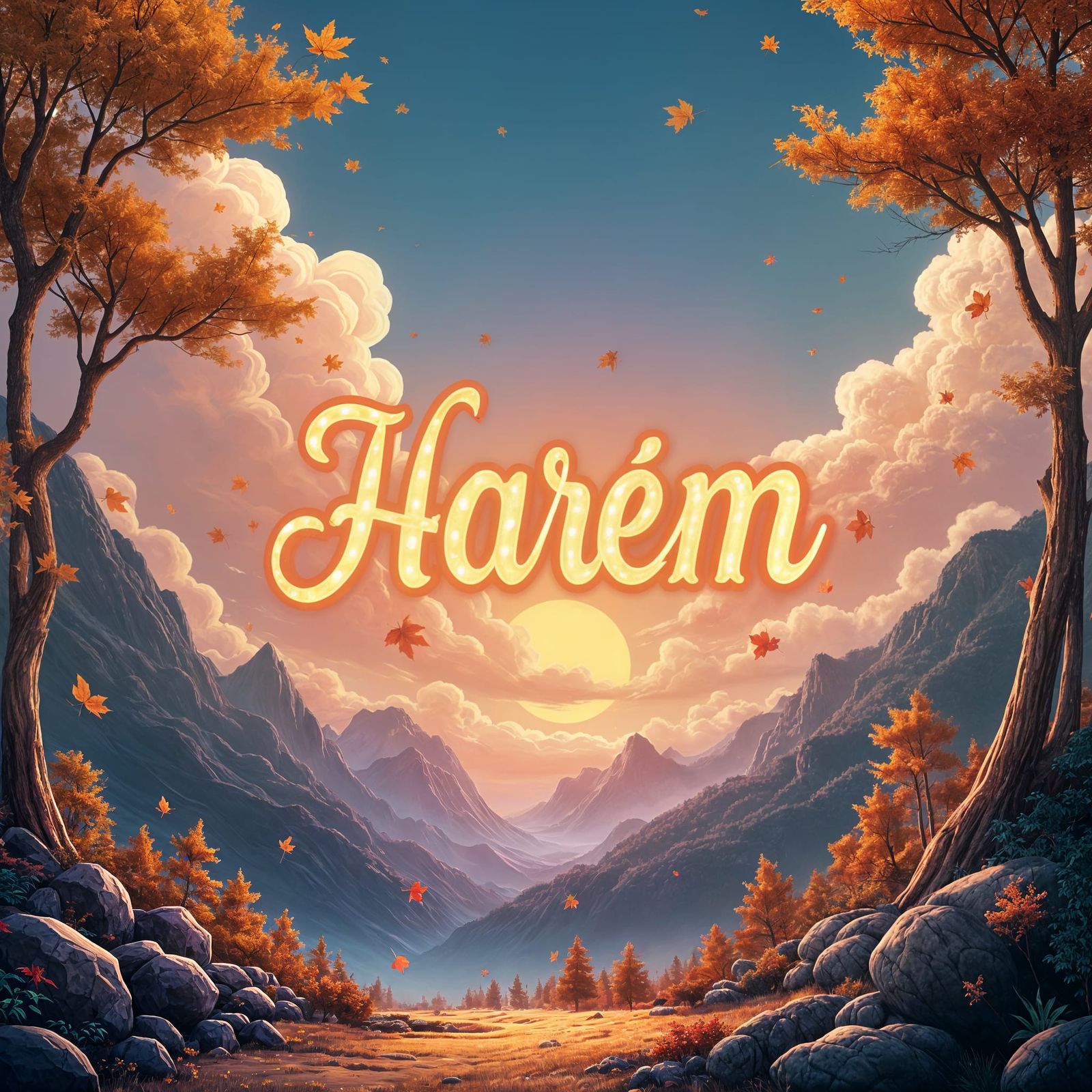 Enchanted Anime Landscape with Golden Twilight and Radiant T...