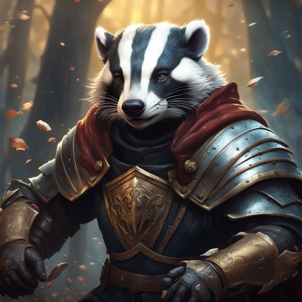 Badger Knight Attack: Hyperdetailed Splash Art Portrait