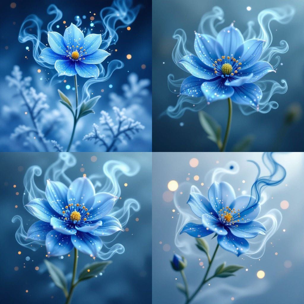 Blue Smoke Flower in Impasto Mosaic Style