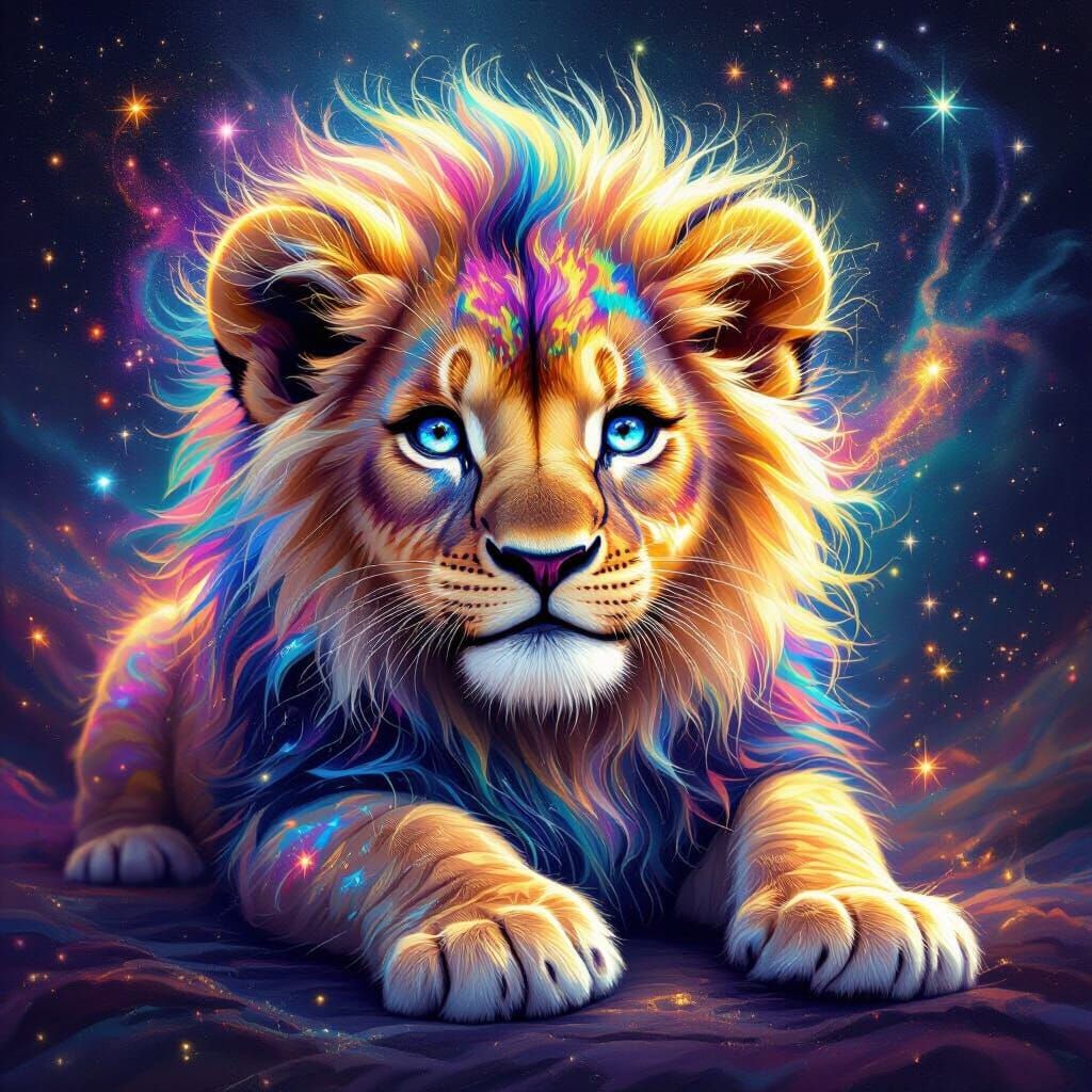 Cosmic Baby Lion with Astral Fur