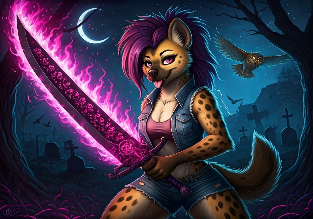 Dark Fantasy She-Hyena Wields 1000 Soul Blade in Hyperrealis...