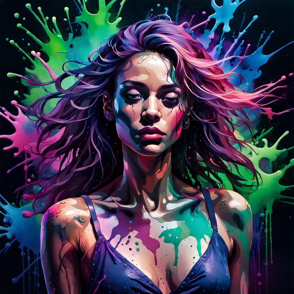 Dynamic Dancer in Splash Art Style Nightclub