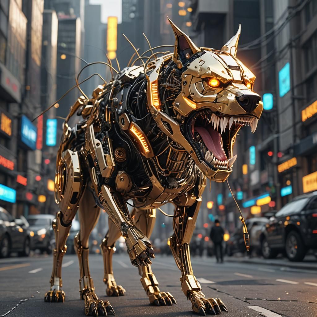 Cyberpunk Cyborg Dog in Futuristic City