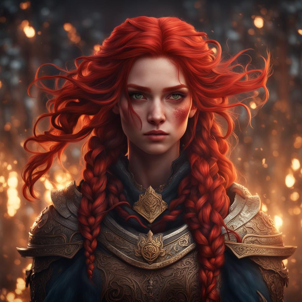 Fantasy Girl with Red Hair, Digital Art