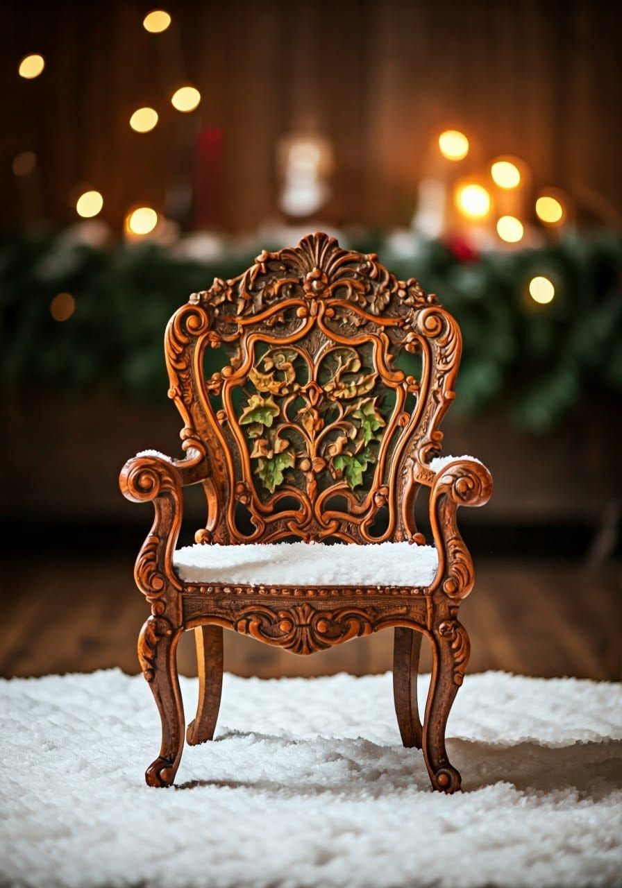 Surreal Wooden Christmas Chair with Holly, Ivy, and Mistleto...