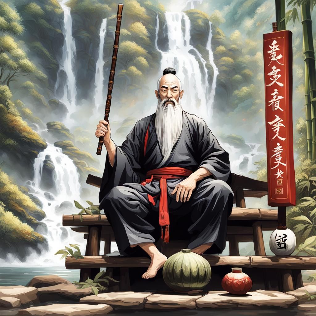 Kung Fu Master Meditating in Bamboo Forest