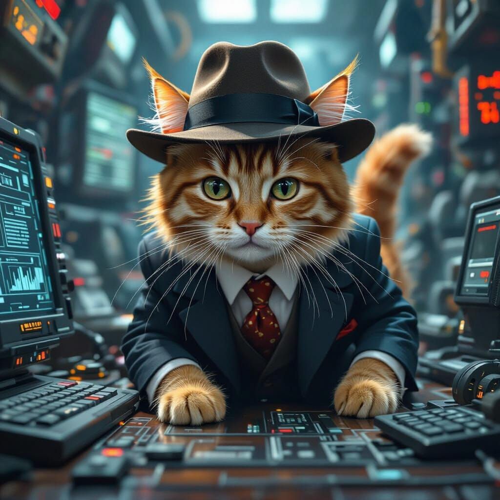 Ginger Cat Spy in Fedora at High-Tech Agency