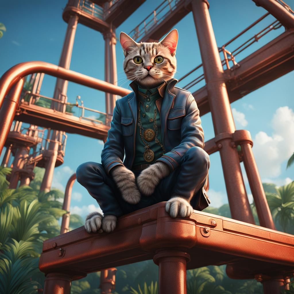 Gangster Cat on Jungle Gym: Detailed Matte Painting