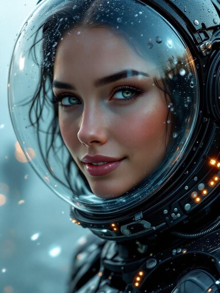 Beautypunk Woman in Exosuit Under Ocean Glow