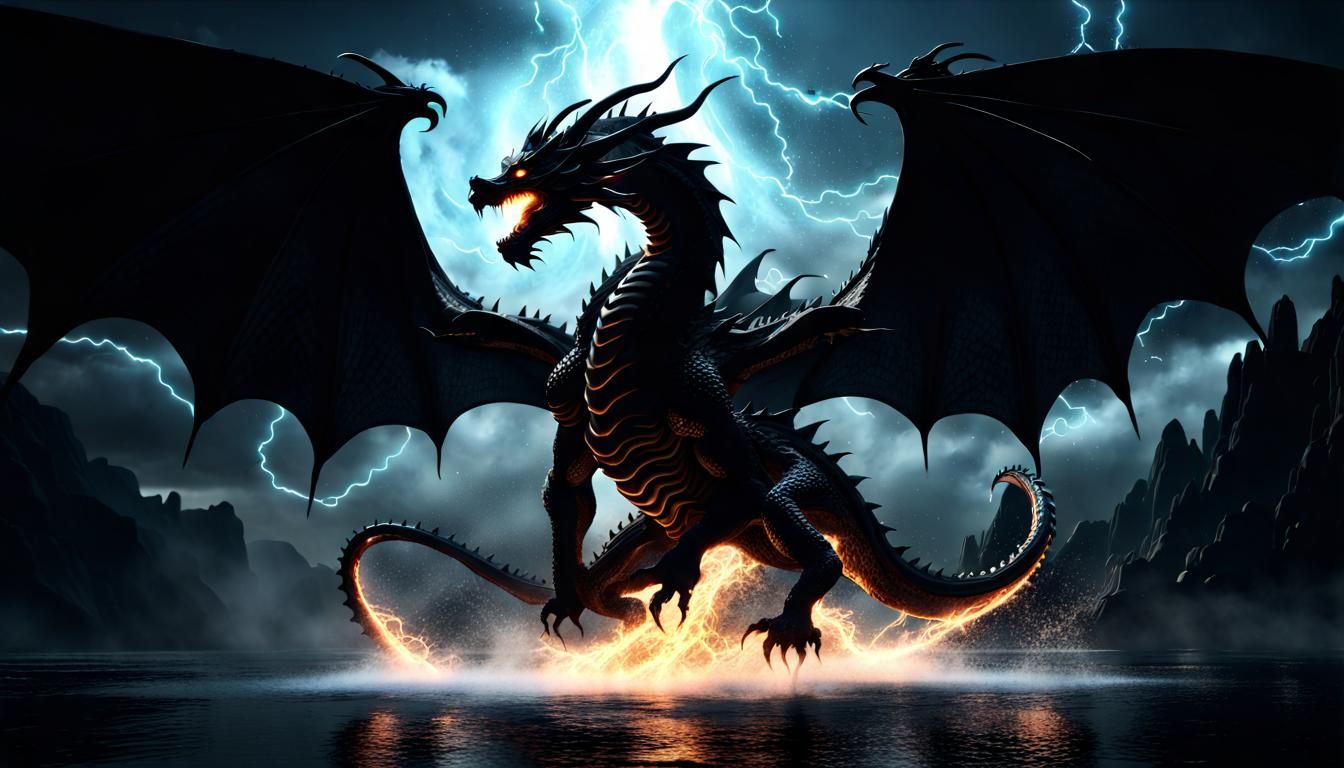 Ethereal Black Dragon God Silhouette in Dark Fantasy