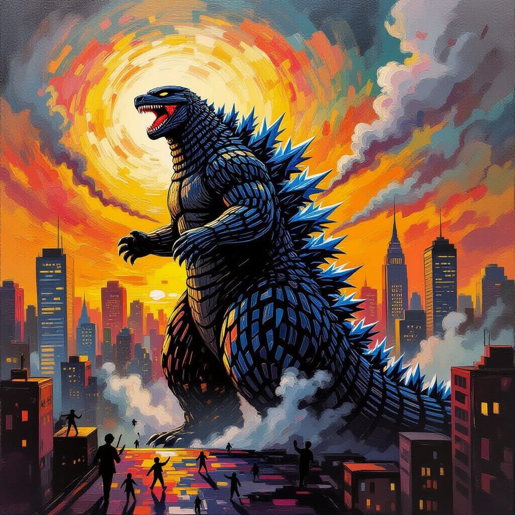 Giant Striped Skunk Monster Attacks City in Expressionist St...