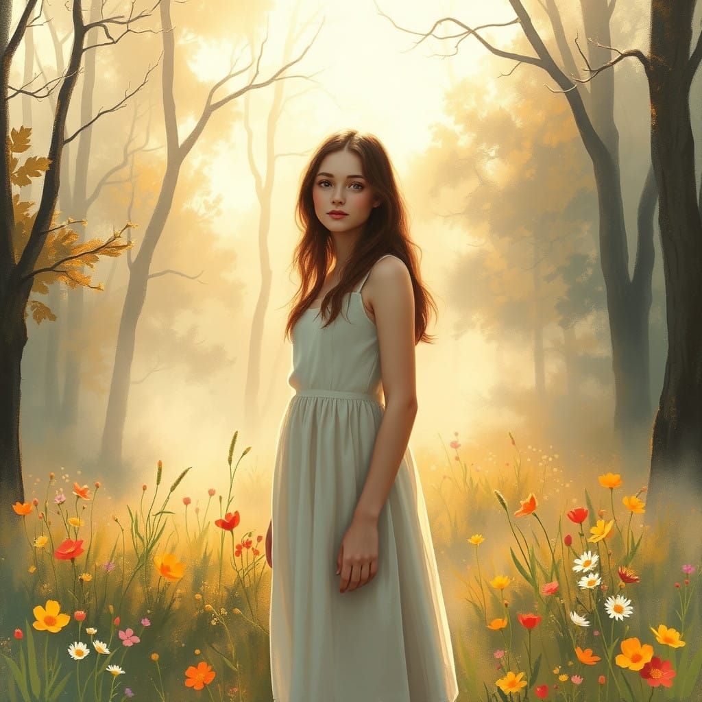 Serene Forest Maiden Embodies Quiet Kindness