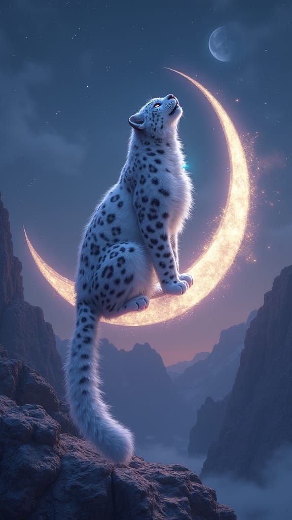 Majestic Snow Leopard Guardian Howling at Night Sky