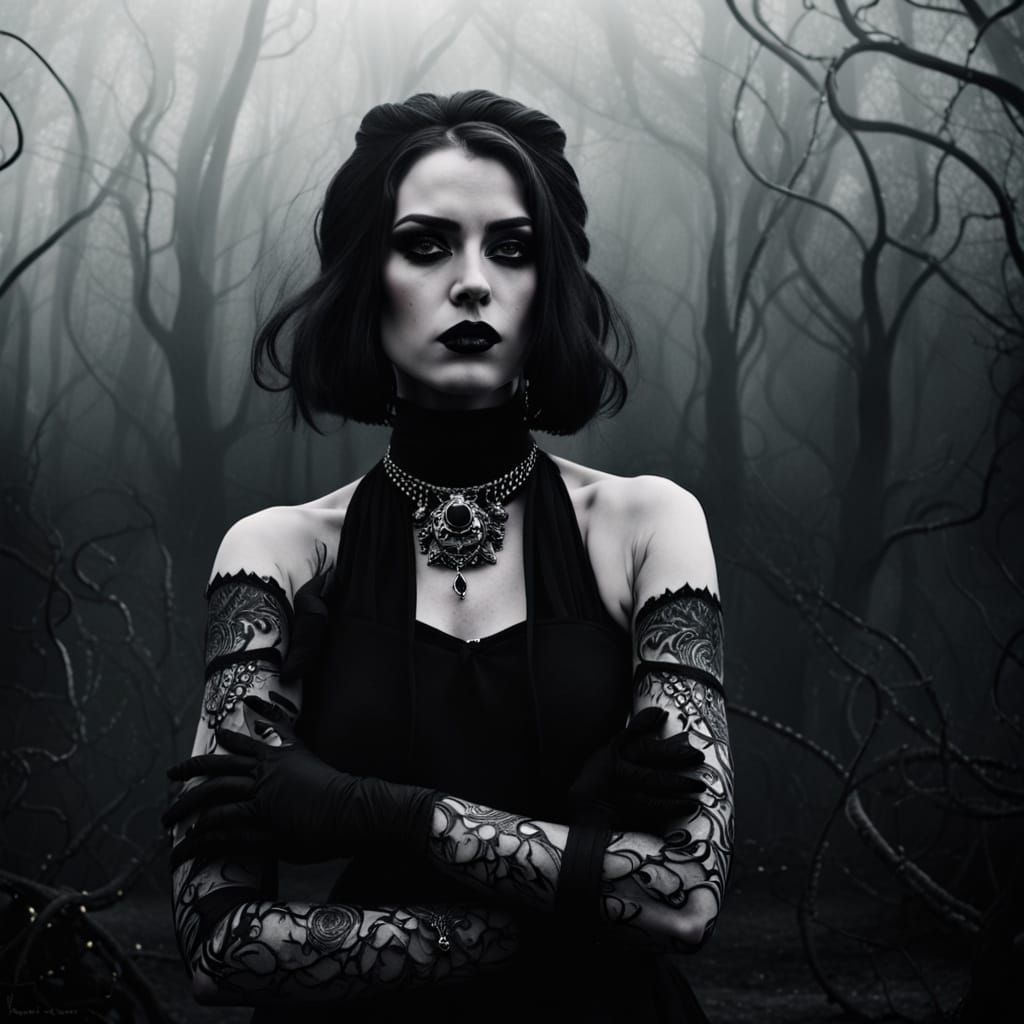 Moody Goth Portrait in Film Noir Style
