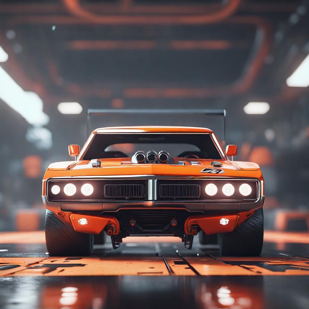 Cyberpunk General Lee Races in Futuristic Style