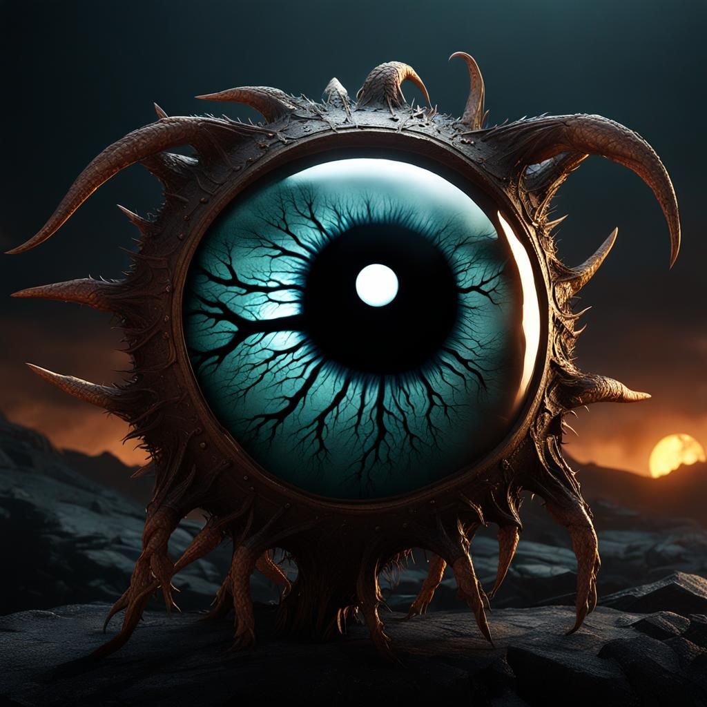 Menacing Eyeball Creature in Dark Fantasy 3D Render