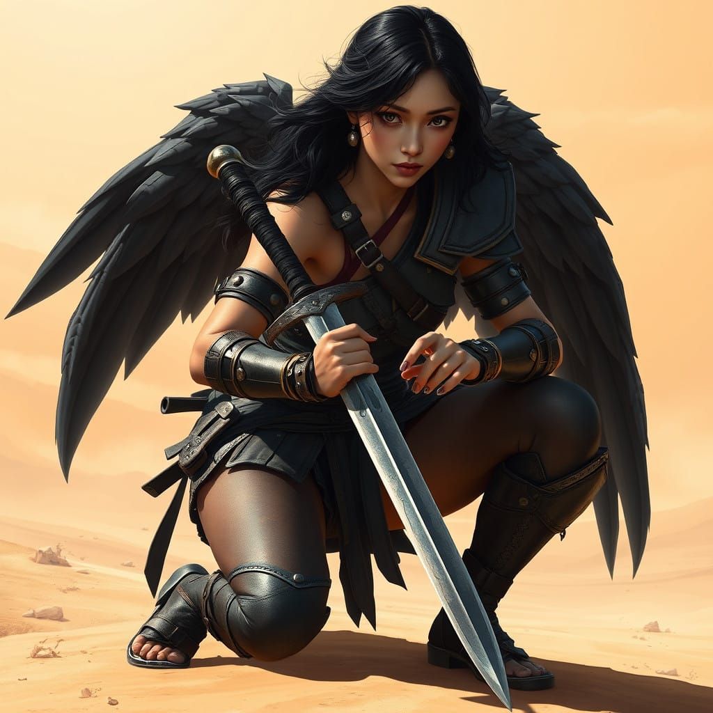 Fierce Fallen Angel in Ancient Armor