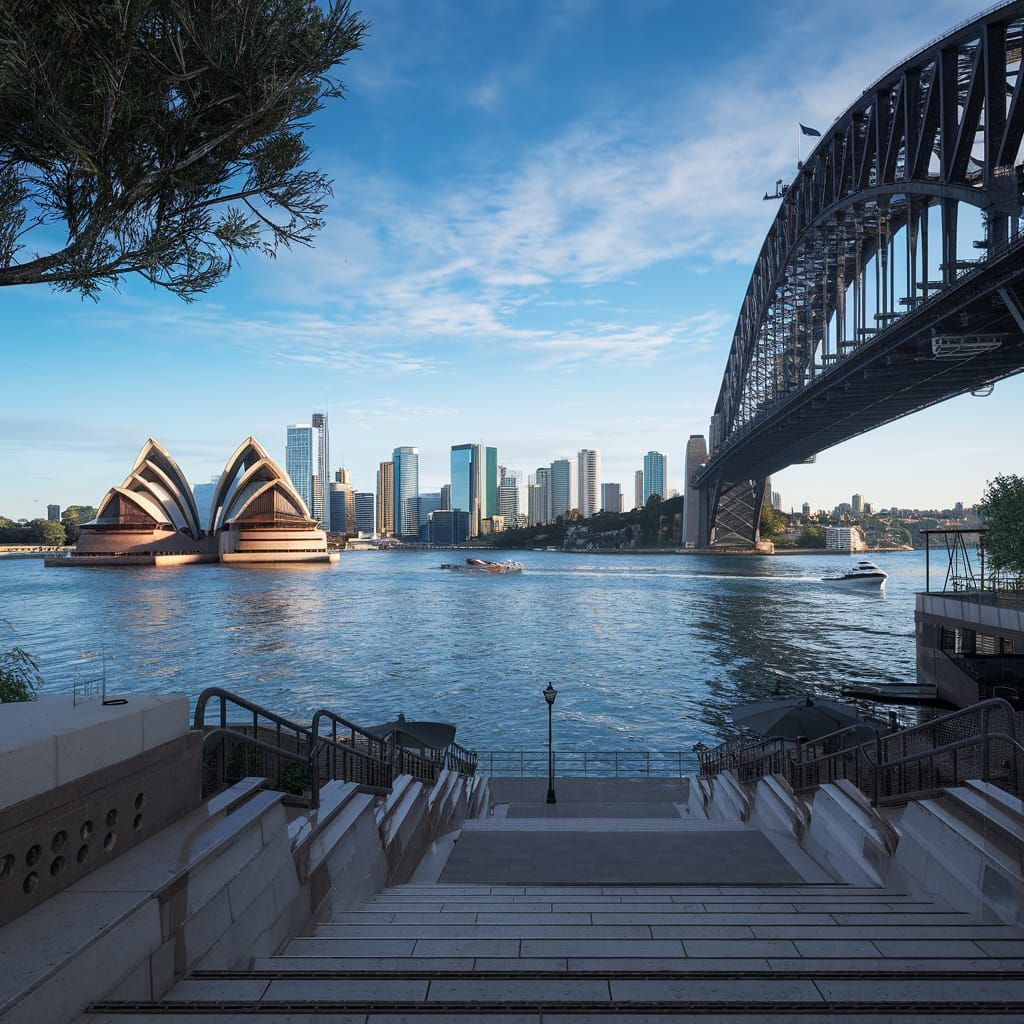 Sydney Streetscape: Opera House and Harbour Bridge