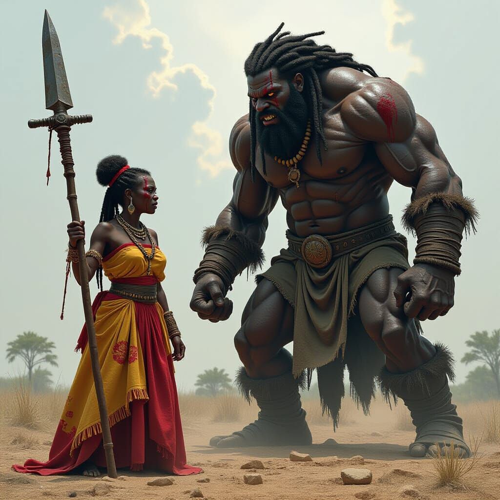 African Queen Breaks Blade: Gritty Fantasy Art