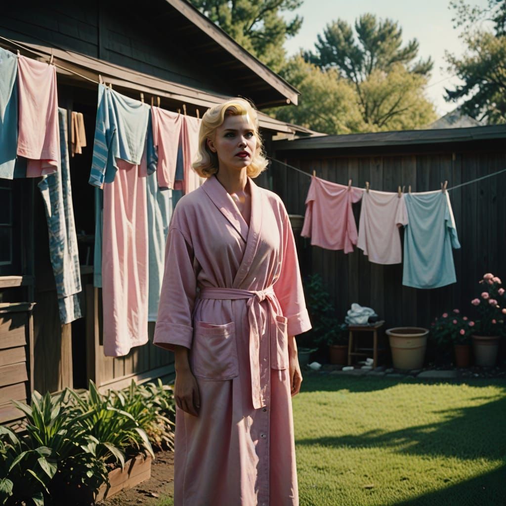 1950s Housewife in a Cinematic Backyard Scene