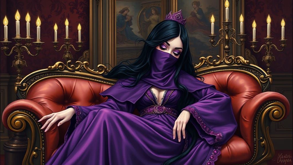 Sorceress in Elegant, Veiled Splendor
