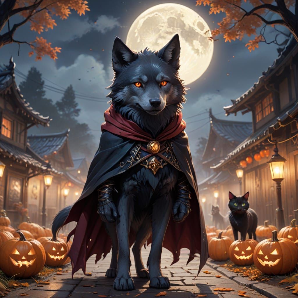Vampire Wolf with Friends in Spooky Halloween Village