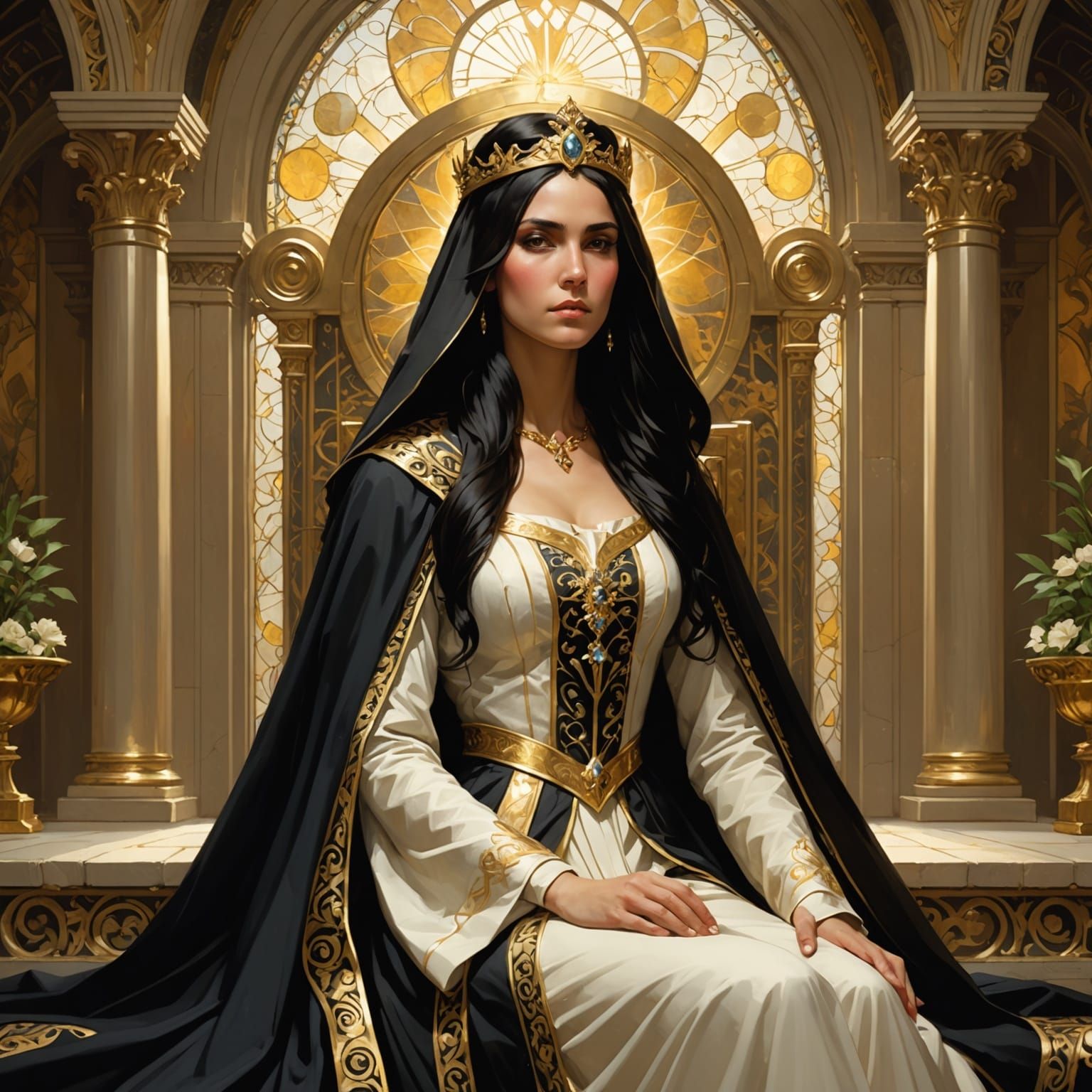 Italian Noblewoman Enthroned in Renaissance Hall