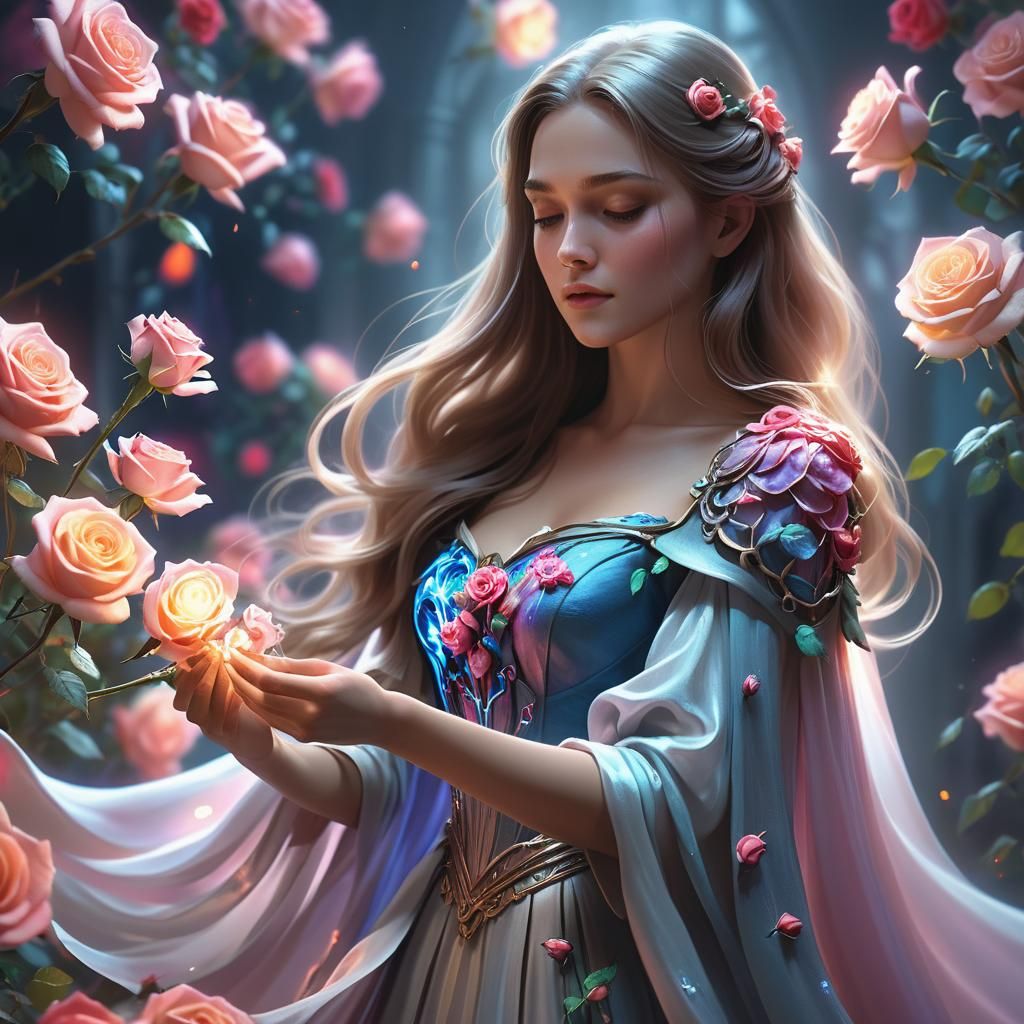 Magical Woman Creates Roses: Fantasy Concept Art