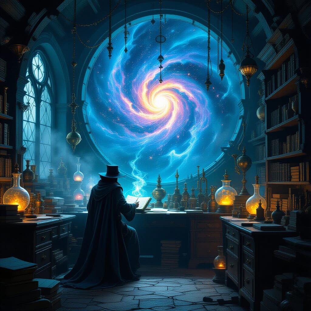 Alchemist's Lab Amidst Cosmic Nebula