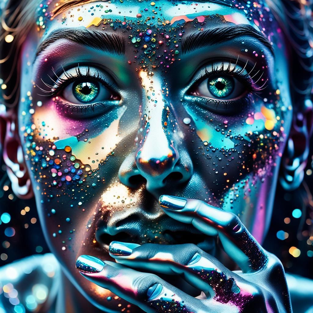 Glittering Fingers: A Surreal Macro Photograph in Fauvist St...