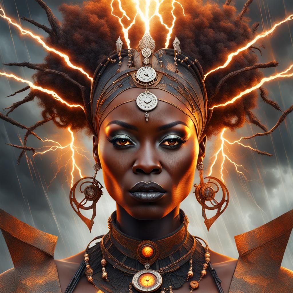 Gothic Steampunk Woman Portrait with Lightning