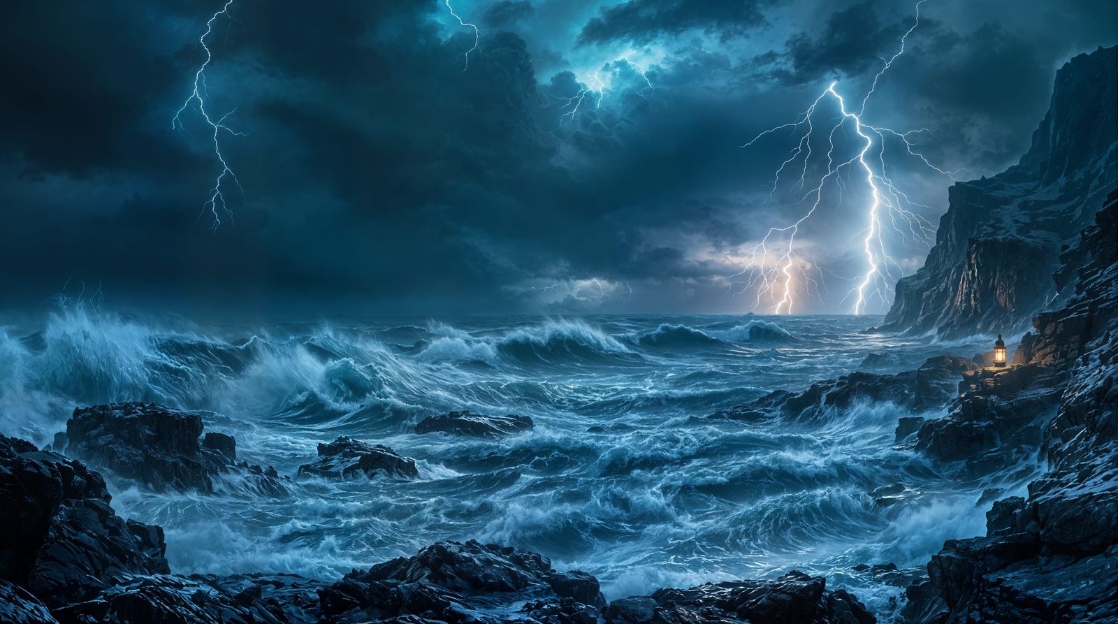 Ethereal Coastal Storm at Night