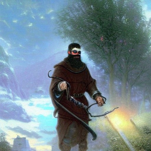 Medieval Man with Mace in Ethereal Landscape
