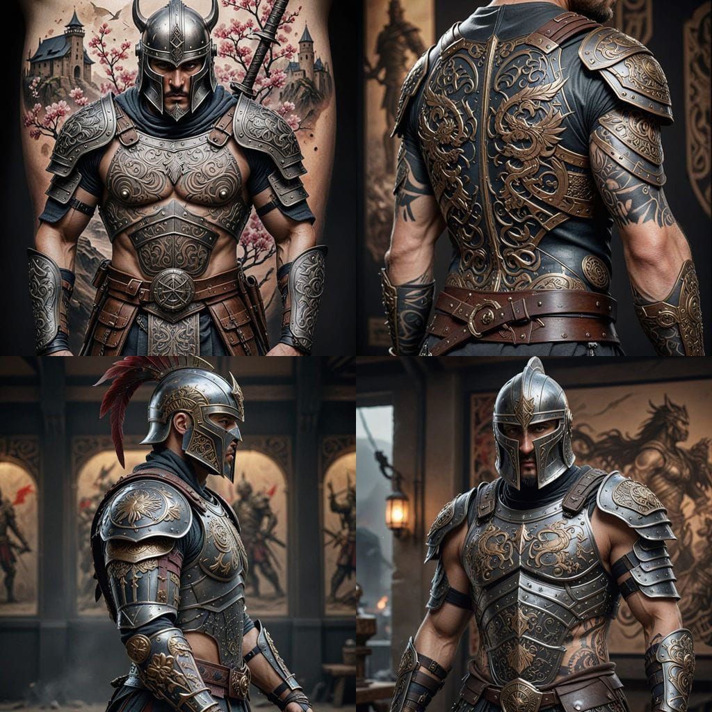 Epic Warrior Timeline Tattoo Sleeve in Hyperrealistic Detail