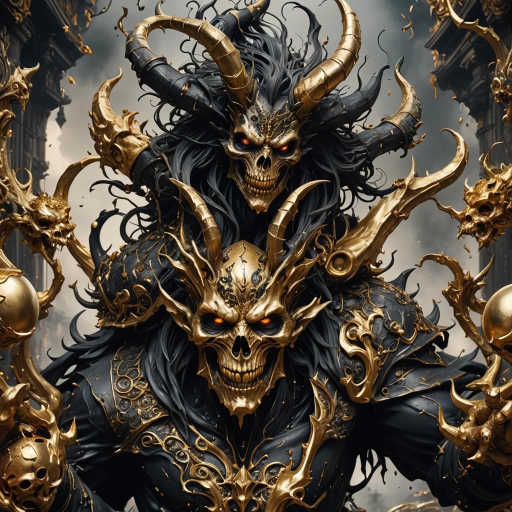 Demonic Porcelain Figure in Black and Gold