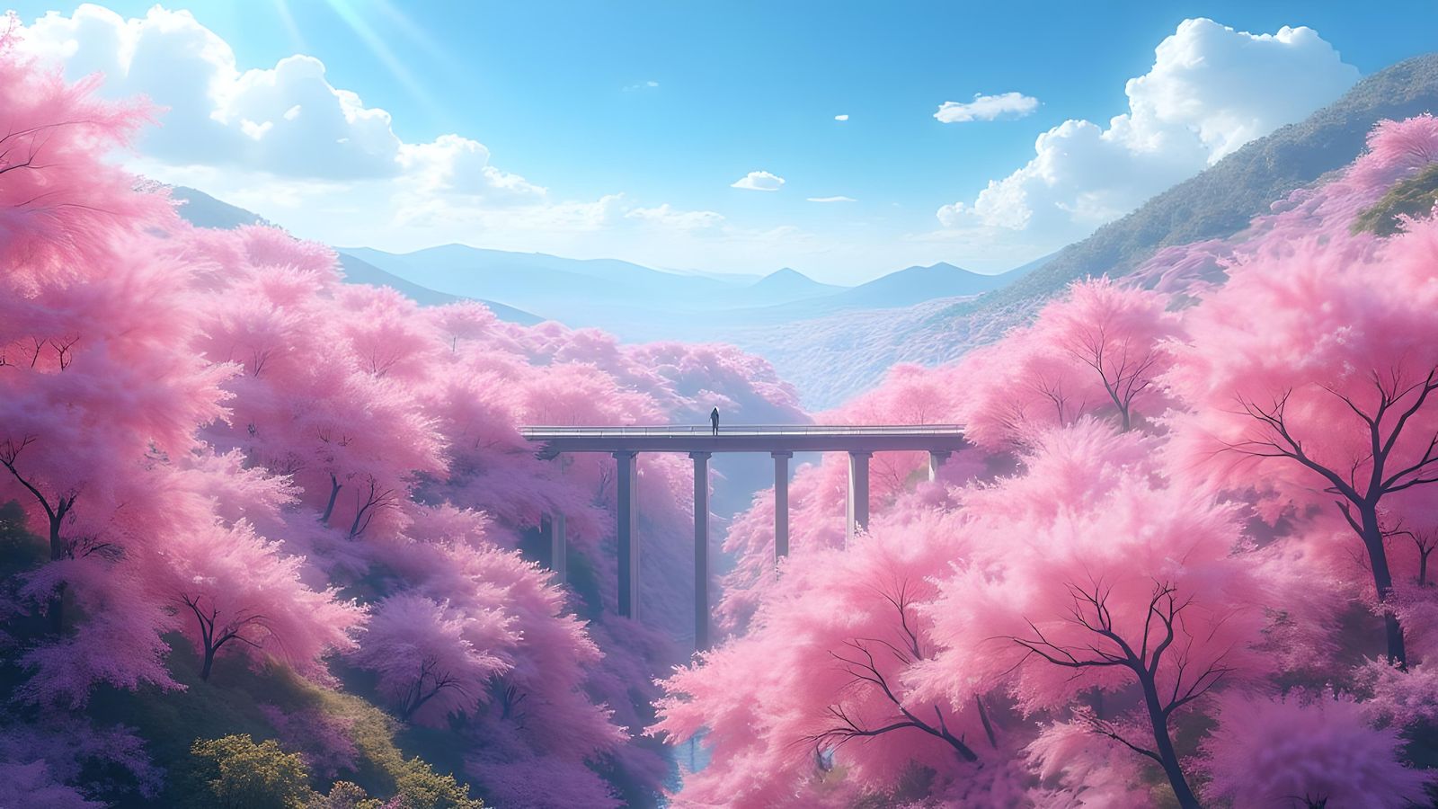 Aerial View of Dense Sakura Forest on Sunny Day