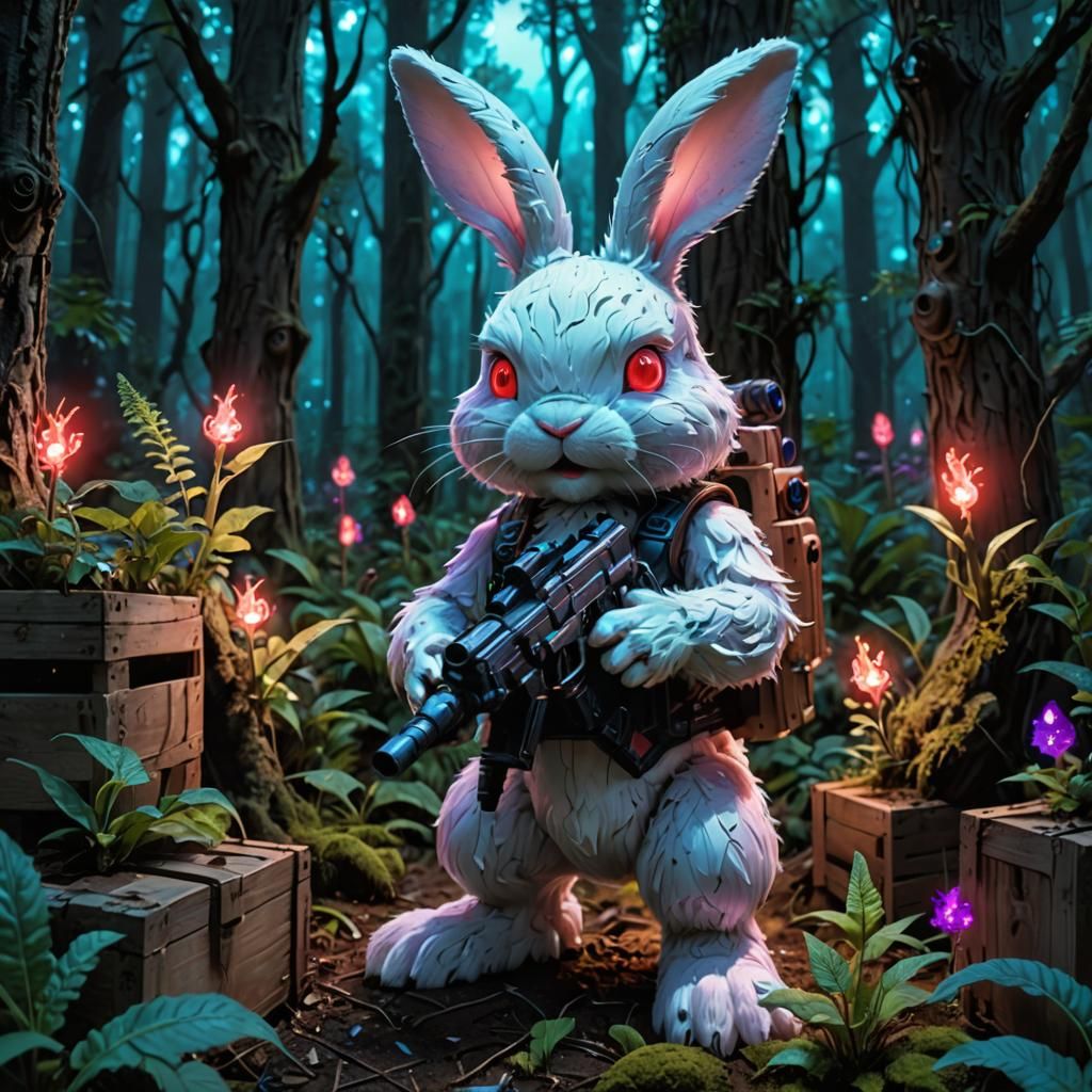 Humanoid Bunny in Bioluminescent Forest: CGI VFX