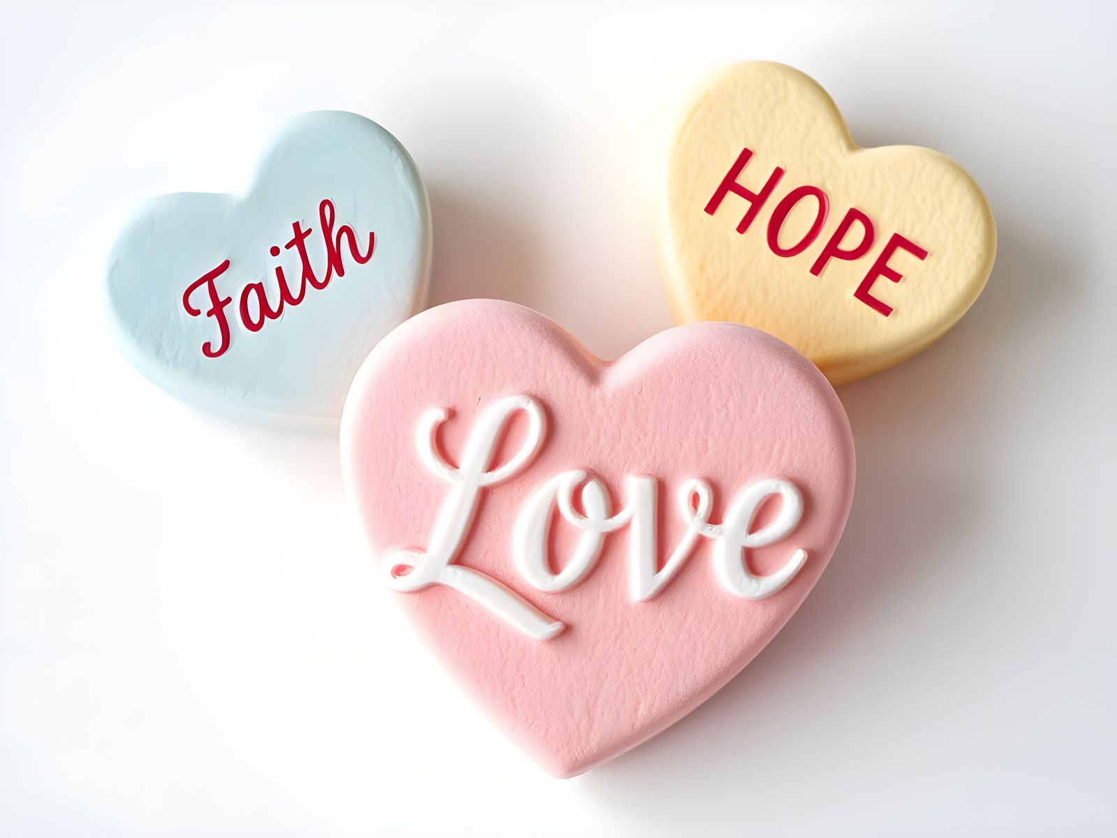 Pastel Conversation Hearts Representing Faith Hope and Love