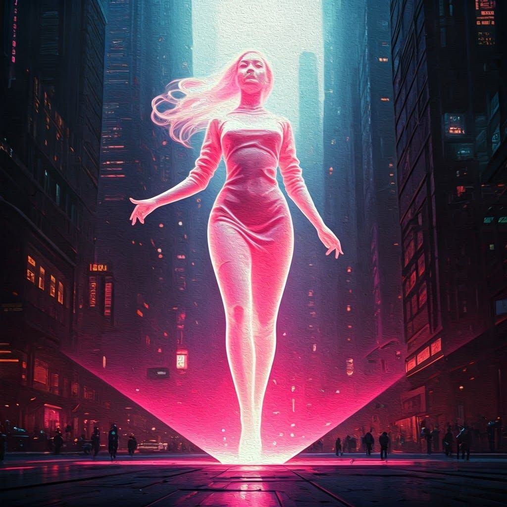 Cyberpunk Hologram Dancer in Neon City
